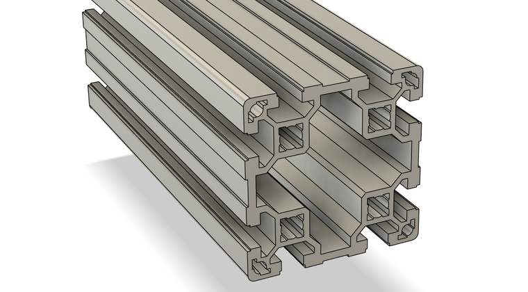 A Bosch Rexroth aluminium extrusion profile, its T-slots and connection holes visible in cross-section.