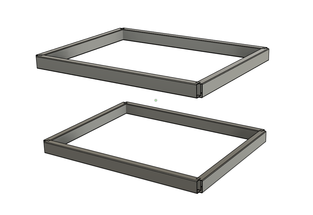 Two rectangular frames of hollow-section beams created along the sketch lines, their ends still overlapping at the corners before any joint is applied.