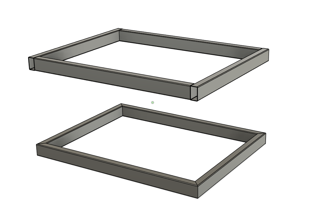 The same two frames with their corners resolved: butt joints on the upper frame and mitred corners on the lower one.
